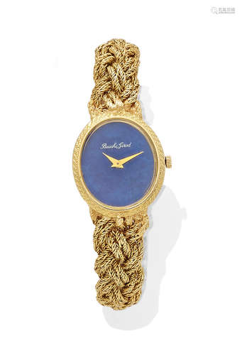 A lapis lazuli and 18k gold oval bracelet wristwatch, Bueche Girod