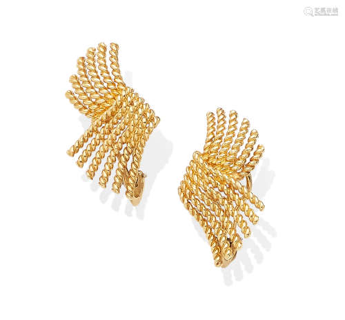 A Pair of 18K Gold Ear Clips, Schlumberger for Tiffany & Co.