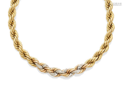 A diamond and 18K tri-color gold necklace