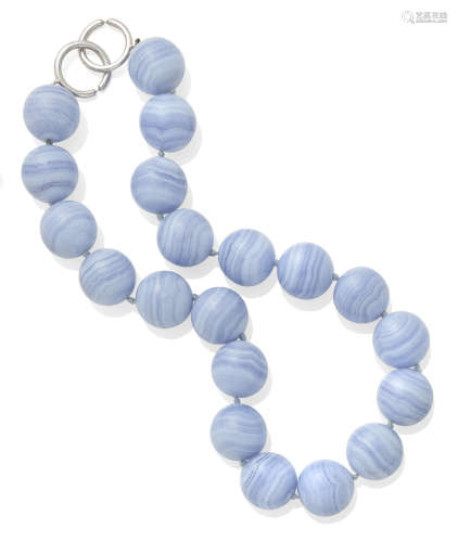 A blue lace Agate Bead and 18K White Gold Necklace, Paloma Picasso for Tiffany & Co.