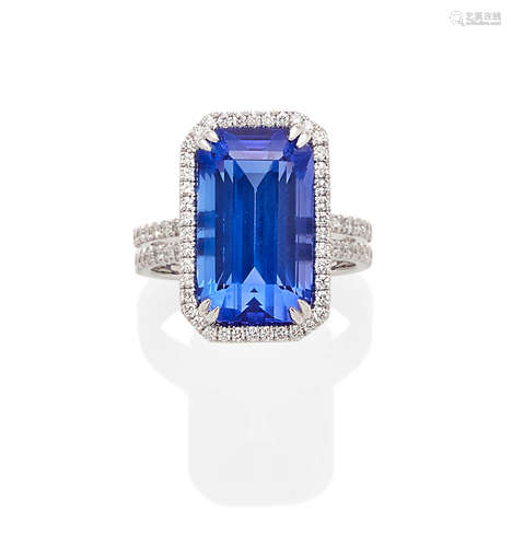 A tanzanite, diamond and white gold ring