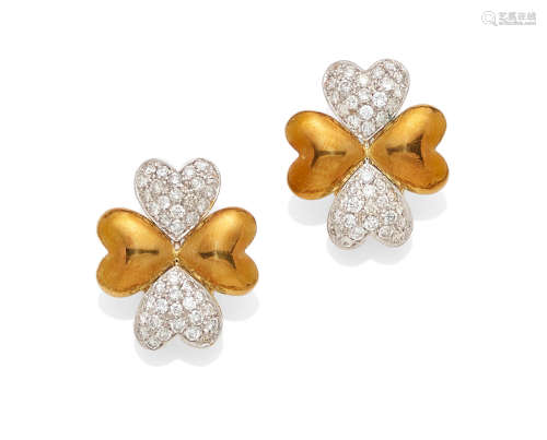 A pair of Diamond and 18k bi-color Gold Ear Clips