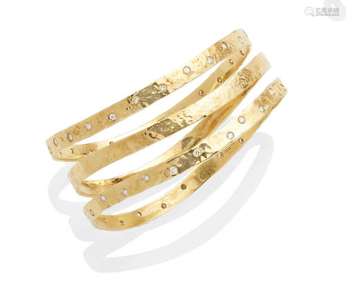 A collection of three diamond and gold bangles, Jennifer Meyer