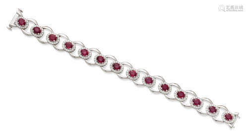 A ruby, diamond and 14k white gold bracelet