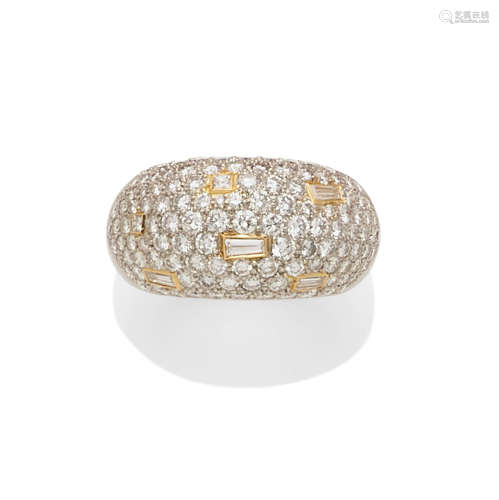 A diamond, 18k gold and platinum dome ring