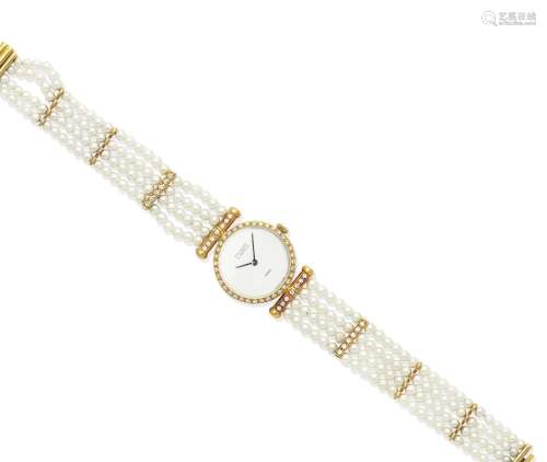 A cultured pearl and diamond watch,  by Van Cleef & Arpels