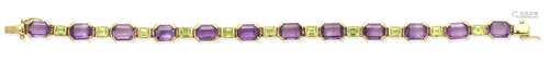 An amethyst and peridot bracelet, French