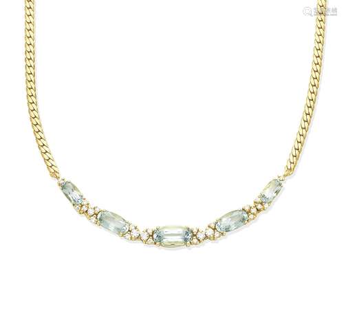 An aquamarine and diamond necklace