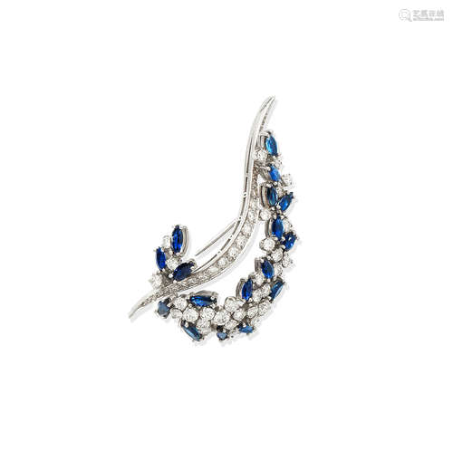 A sapphire and diamond spray brooch, circa 1960