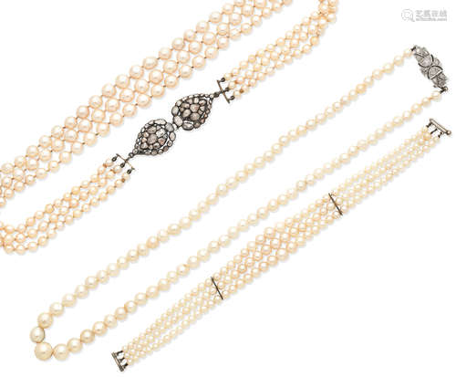 (3) A triple-strand cultured pearl necklace, a cultured pearl necklace, and a cultured pearl bracelet