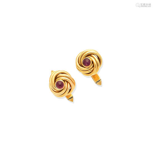 A pair of gold and ruby cufflinks, by Kurt Weiss Ltd, retailed by Cartier, 1961