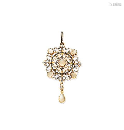 An enamel and moonstone pendant, by Carlo and Arthur Giuliano, circa 1900