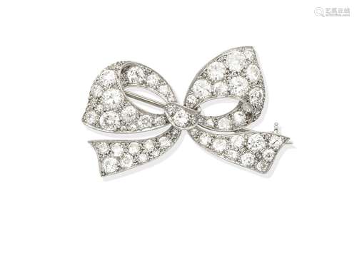 A diamond bow brooch, circa 1950