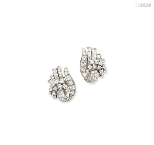 A pair of diamond earrings, circa 1950