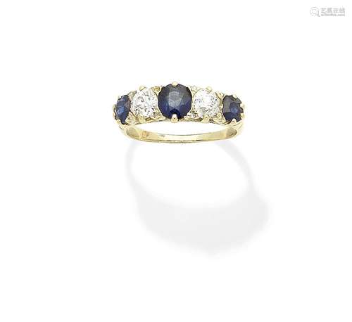 A sapphire and diamond five-stone ring