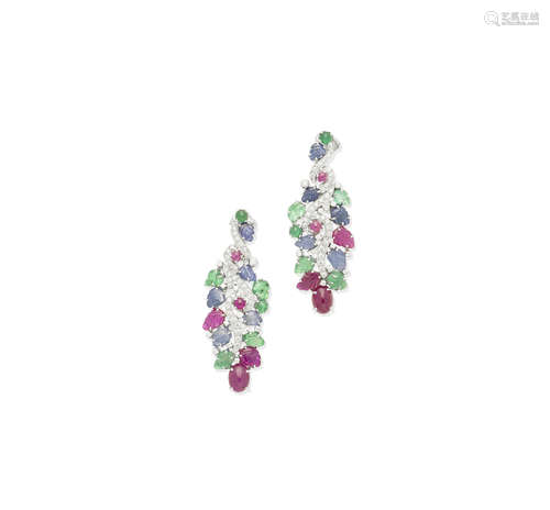 A pair of gem-set pendent earrings