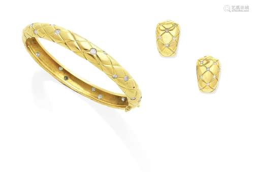 (2) A diamond bangle and earclip suite, designed by Marie-France Vankueken