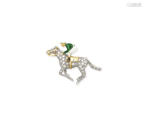 An enamel and diamond jockey brooch,  by Alabaster & Wilson for Boodle & Dunthorne, 1969