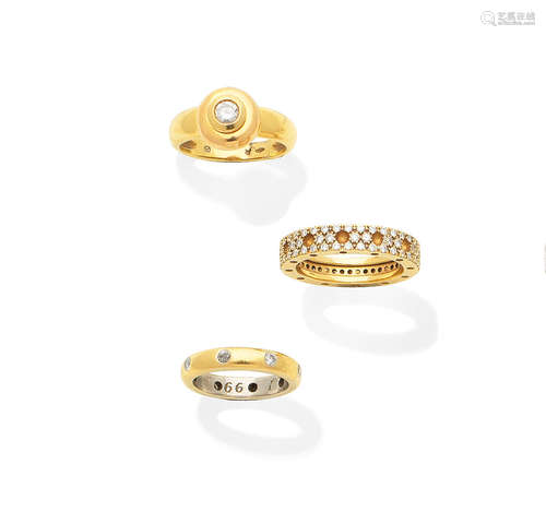 (3) A diamond ring,  by Theo Fennell, a diamond ring, by Roberto Coin, and a diamond single-stone ring