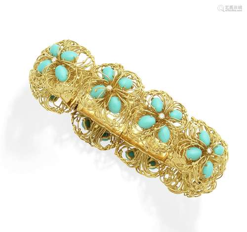 A treated turquoise and diamond bracelet