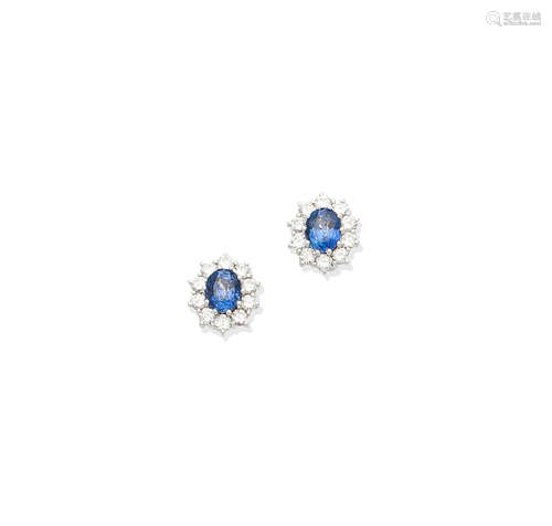 A pair of sapphire and diamond cluster earrings