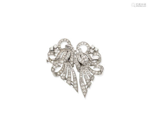 A diamond double-clip brooch, circa 1950