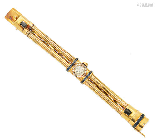 A sapphire and diamond bracelet/watch, circa 1940