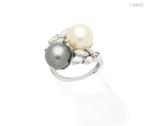 A cultured pearl and diamond ring, by Ventrella