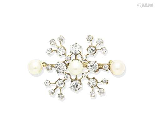 A diamond and cultured pearl brooch