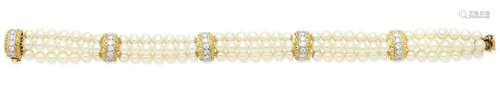 A cultured pearl and diamond bracelet,  by Van Cleef & Arpels, circa 1965