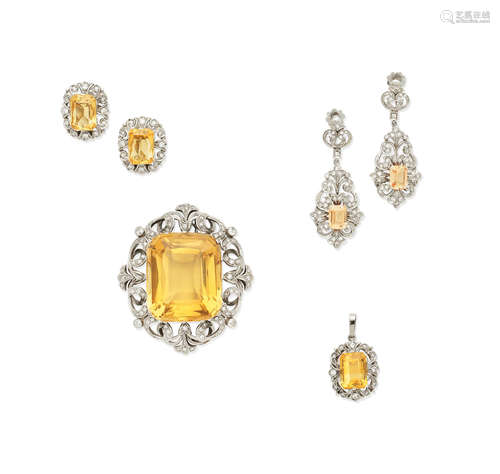 (4) A collection of citrine and diamond jewellery, circa 1950