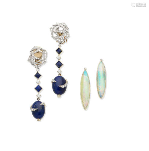 A pair of interchangeable gem-set pendent earrings, by Grima
