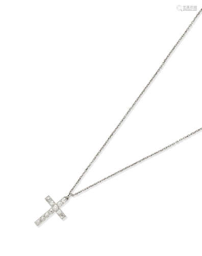 An early 20th century diamond cross pendant necklace