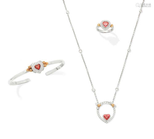 (3) A 'strawberry tryst' pendant necklace, bangle and ring suite, by Theo Fennell