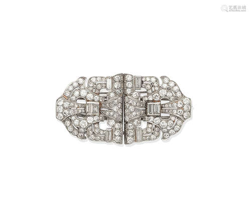 A diamond double-clip brooch, circa 1930