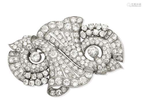 A diamond scroll brooch