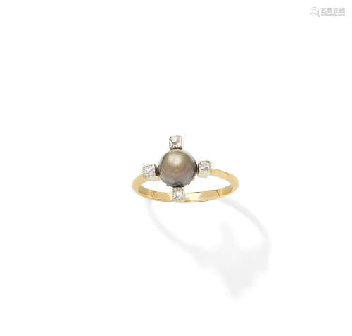 A natural pearl and diamond ring