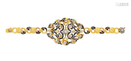 A mid 19th century gold, enamel and diamond bracelet,