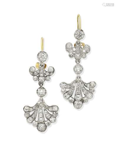 A pair of diamond pendent earrings