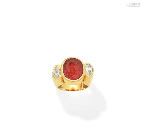 A hardstone intaglio and diamond ring