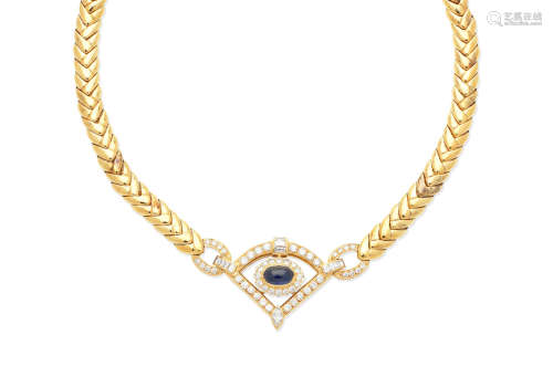 A sapphire and diamond necklace