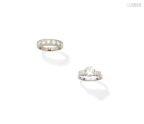 (2) A single-stone diamond ring and a diamond half-hoop ring