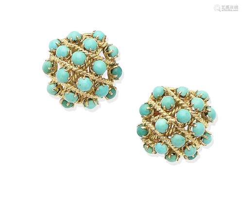 A pair of turquoise cluster earclips