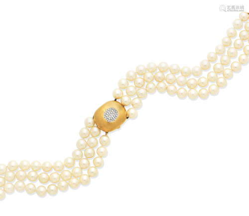 A cultured pearl and diamond necklace, by Angela Cummings for Tiffany, circa 1980