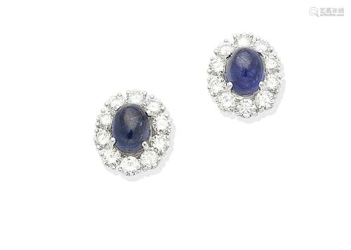 A pair of sapphire and diamond cluster earrings, by Graff