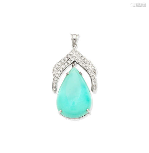 A turquoise and diamond pendant