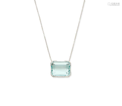 An aquamarine and diamond pendant necklace
