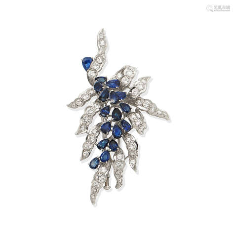 A sapphire and diamond brooch