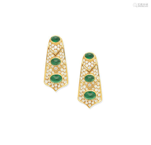 A pair of emerald and diamond earrings