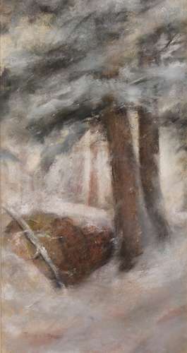 John Henry Twachtman (American, 1853-1902), Untitled (Wooded Connecticut Snow Scene), pastel, signed